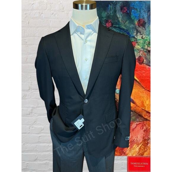New Samuelsohn 40R Solid Black Designer Luxury Blazer Sport Jacket Super 130s - Picture 1 of 14